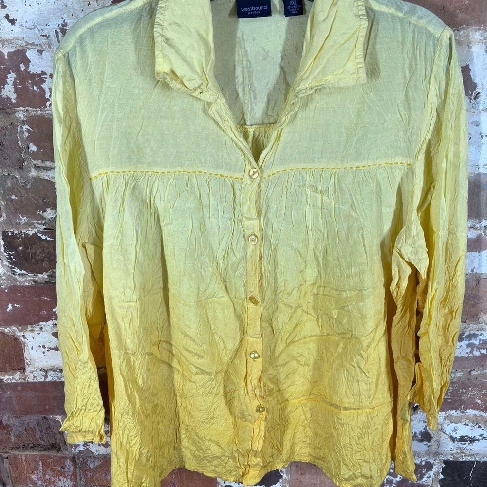 Westbound Yellow Button Down Shirt with Cuffed Sleeves and Notched Collar